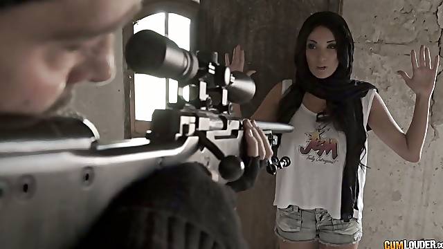 Sniper fucks fucking hot seductress with big boobs Anissa Kate