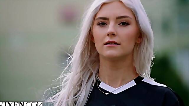 Blonde hottie Teases her Favourite soccer celeb - Busty coed fan fucks player after game