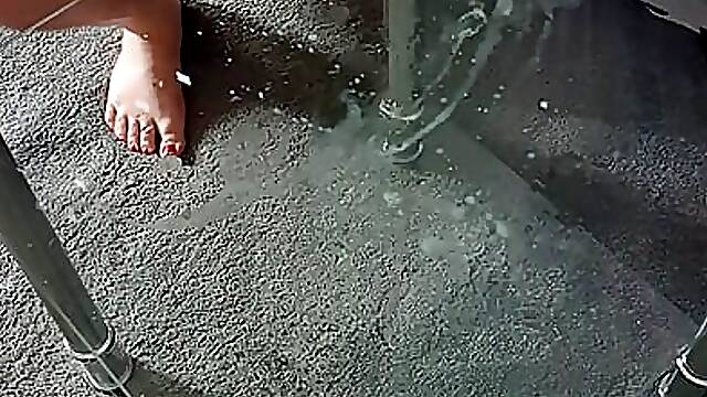 Squirting on Glass Table Then Licking It All up Clean